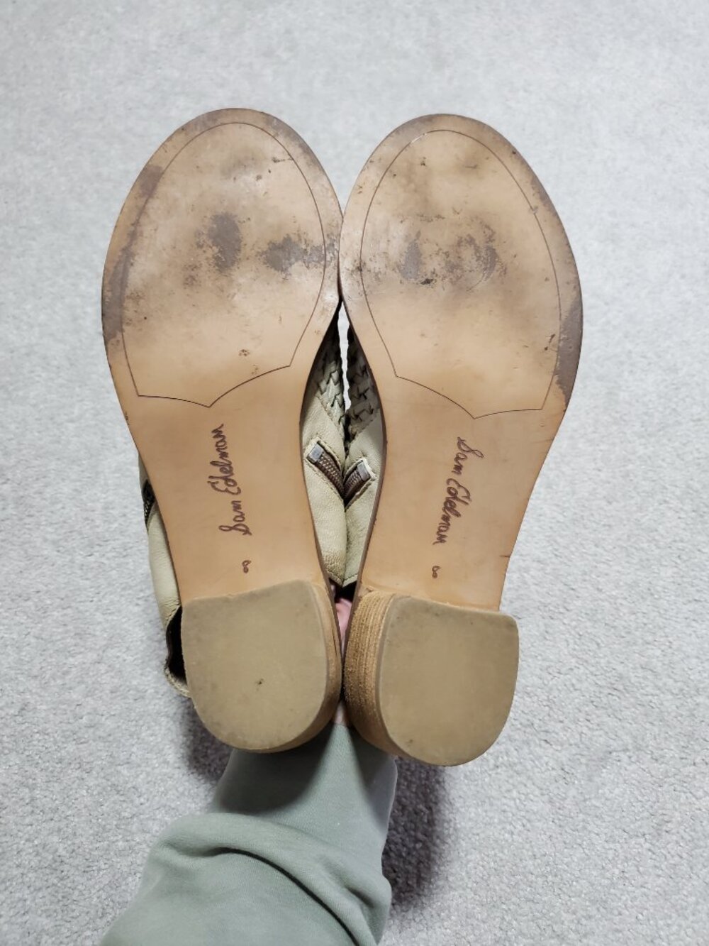 SAM EDELMAN Cooper Woven Leather Sandals Shoeties Cream Sz 8 Peep Toe Heel - Picture 7 of 13